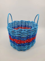 Authentic Maine Lobster Rope Storage Basket, Light Blue and Red with royal blue