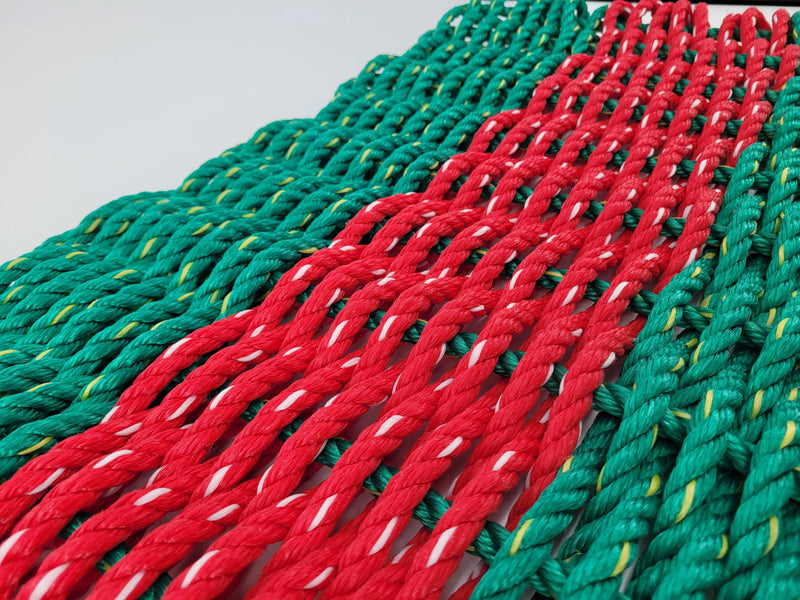 Rope Mat made with Lobster Rope Green and Red Little Salty Rope
