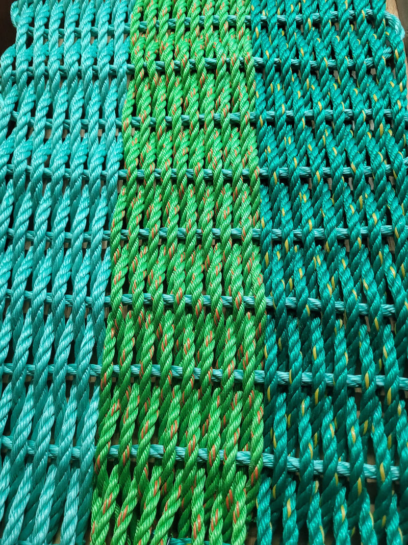 Green Ombre Rope Mat made with Lobster Rope, green, light green, teal Little Salty Rope