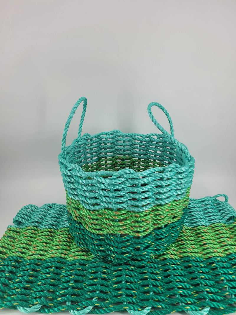 Matching basket and rope mat, Green light Green and Teal