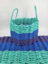 Matching Lobster rope basket and mat. Purple, Blue and Teal