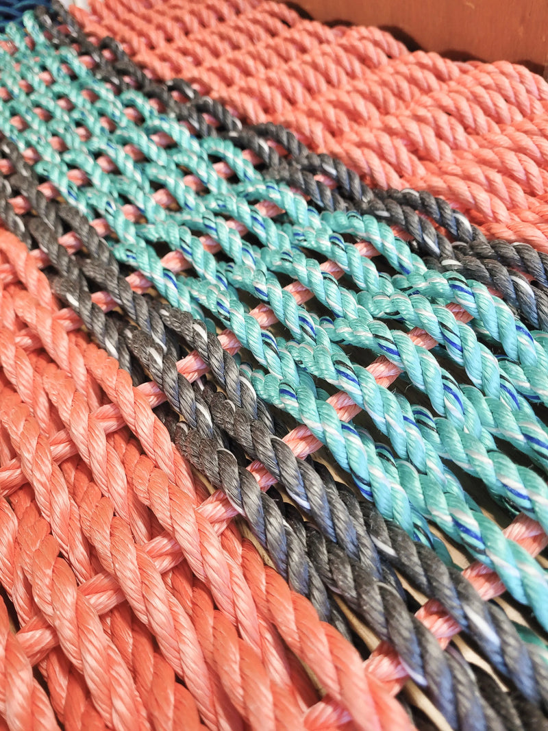 Lobster Rope Mat, Coral Orange and Teal with Gray accents