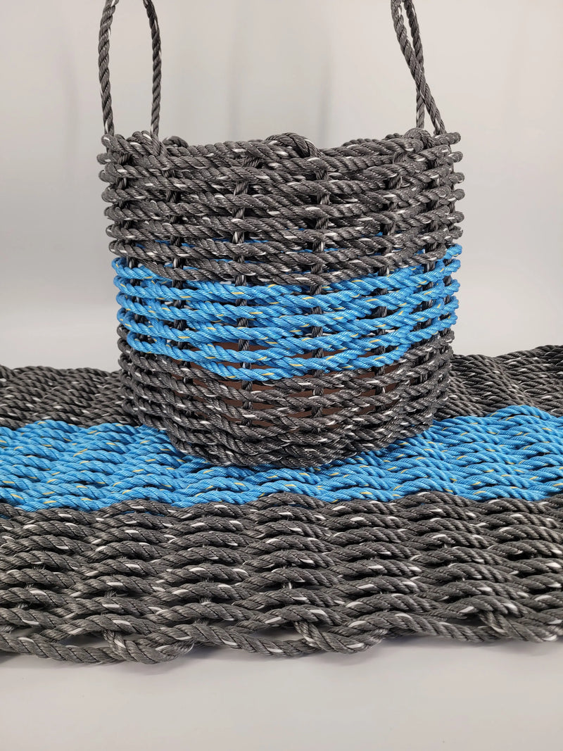 Matching Lobster rope basket and mat. gray and light blue