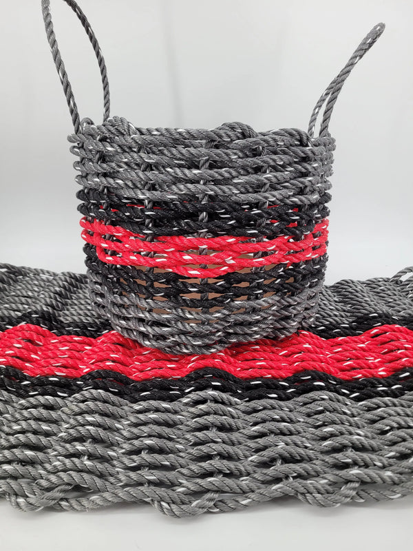 Lobster Rope Mat and Basket matching set, Gray with Red with black accents