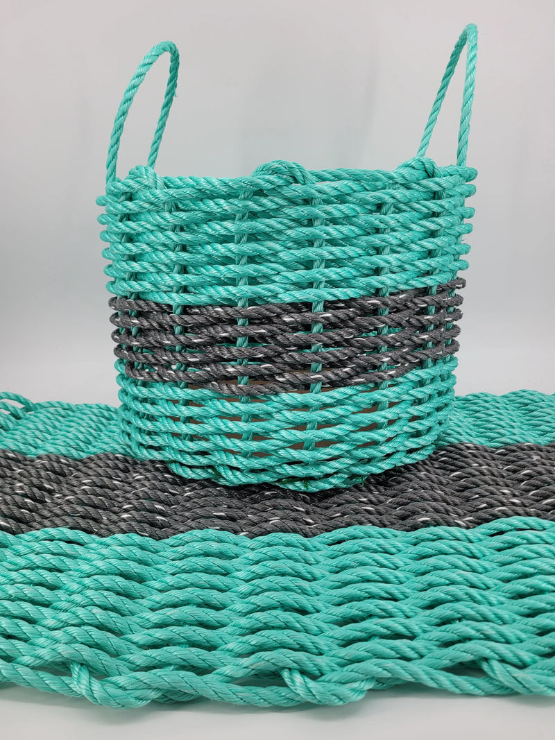 Teal and gray matching basket and mat
