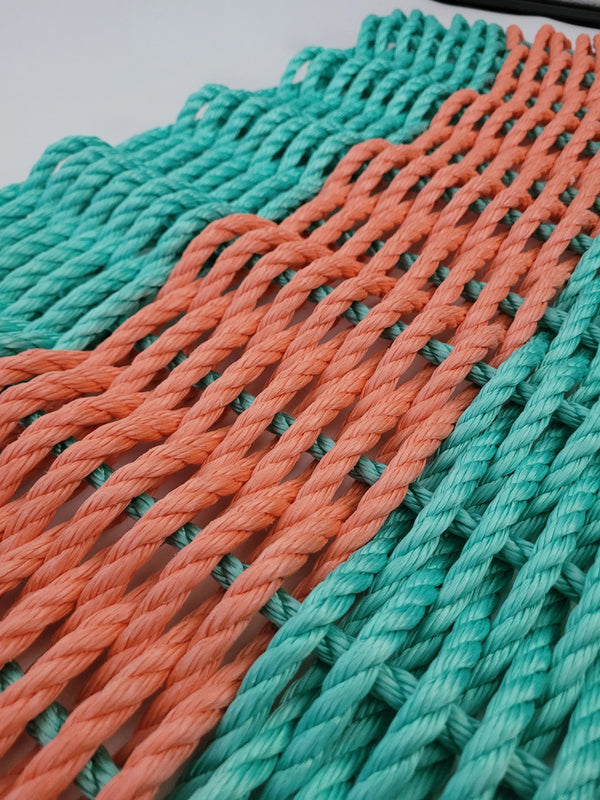 Lobster Rope Mat, Teal and Coral Orange Little Salty Rope