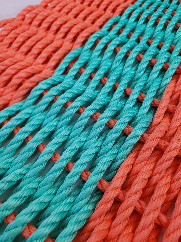Lobster Rope Mat, Coral Orange and Teal Little Salty Rope