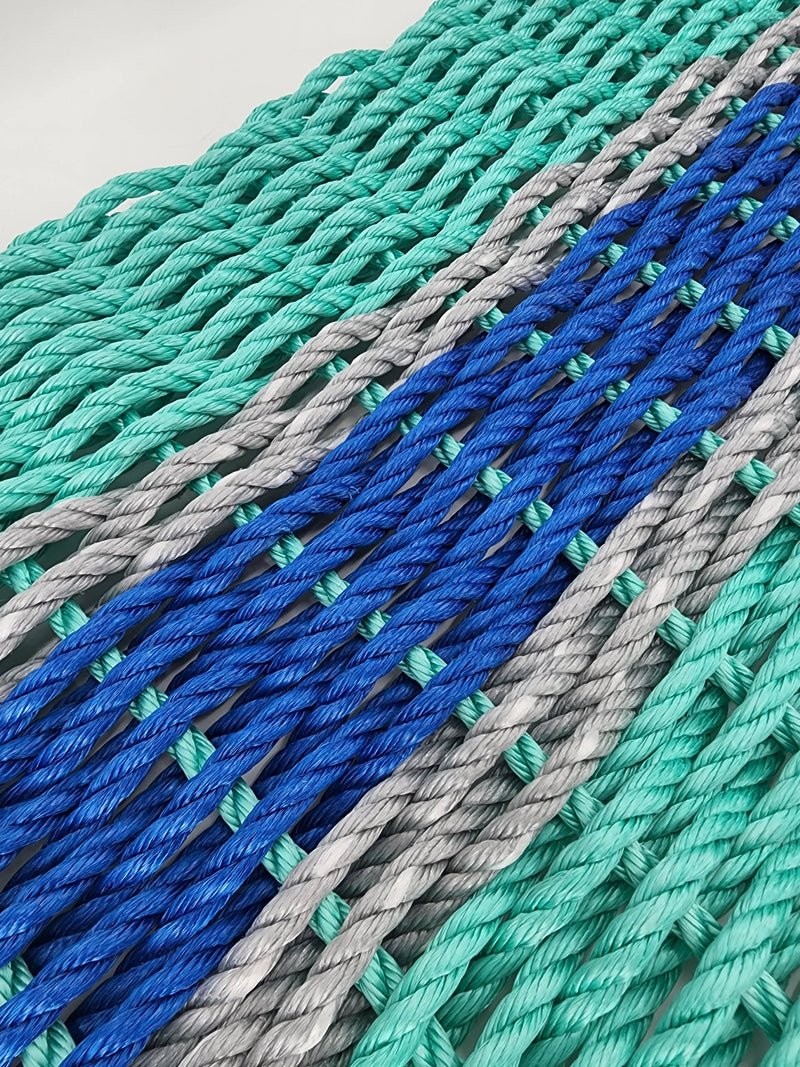 Lobster Rope Door Mat, Teal and Blue, Light Gray accents Little Salty Rope