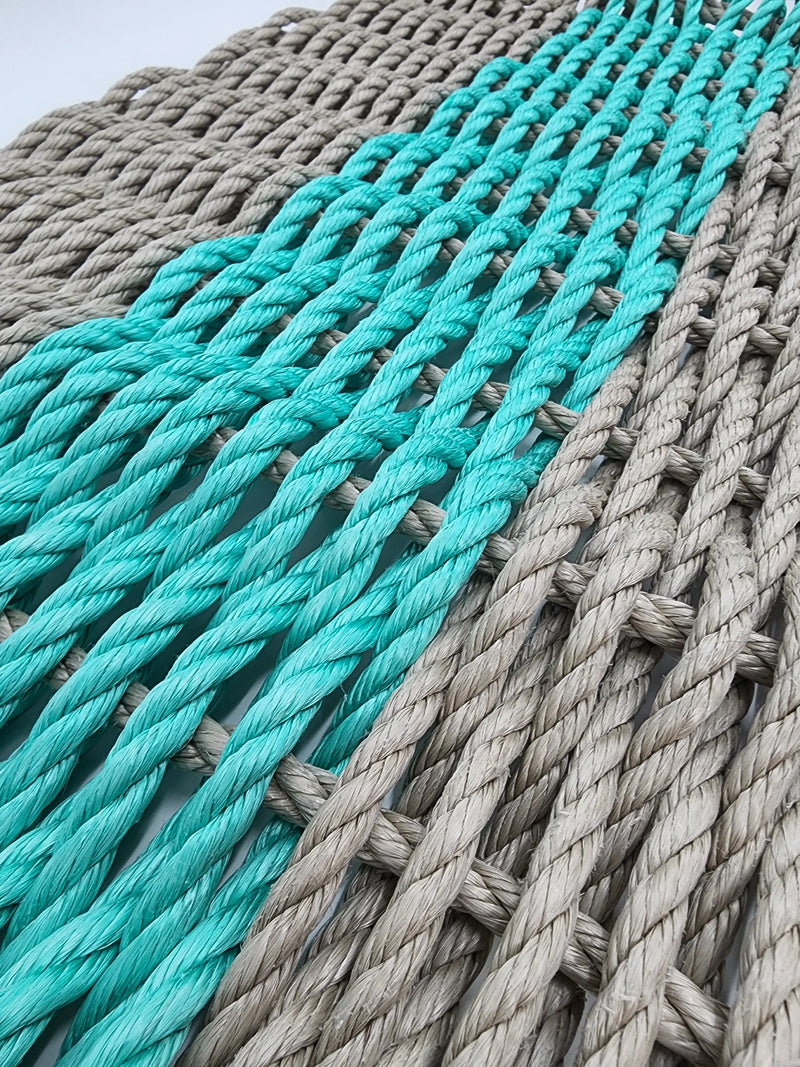 Lobster Rope Mat Tan and Teal, Natural Color Little Salty Rope