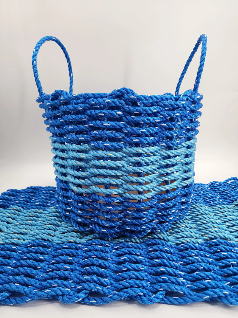 Lobster Rope Mat and Basket matching set Royal Blue and Light Blue Little Salty Rope