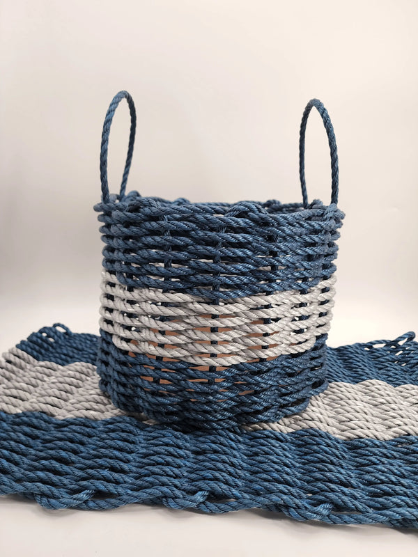 Lobster Rope Mat and Basket matching set Navy Blue and Dark Gray Little Salty Rope