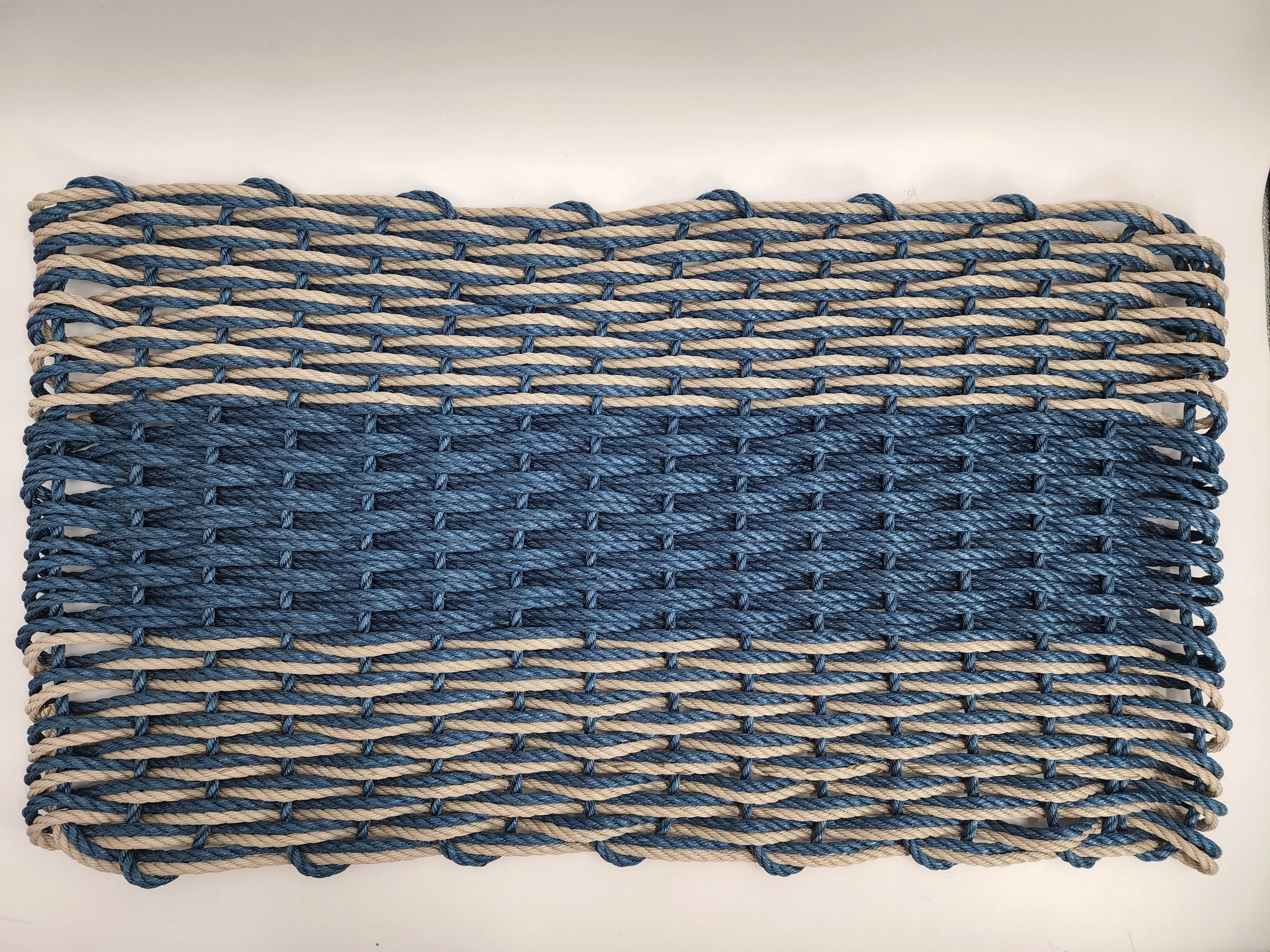 Large Navy Blue and Tan Lobster Rope Mat made with – Little Salty Rope