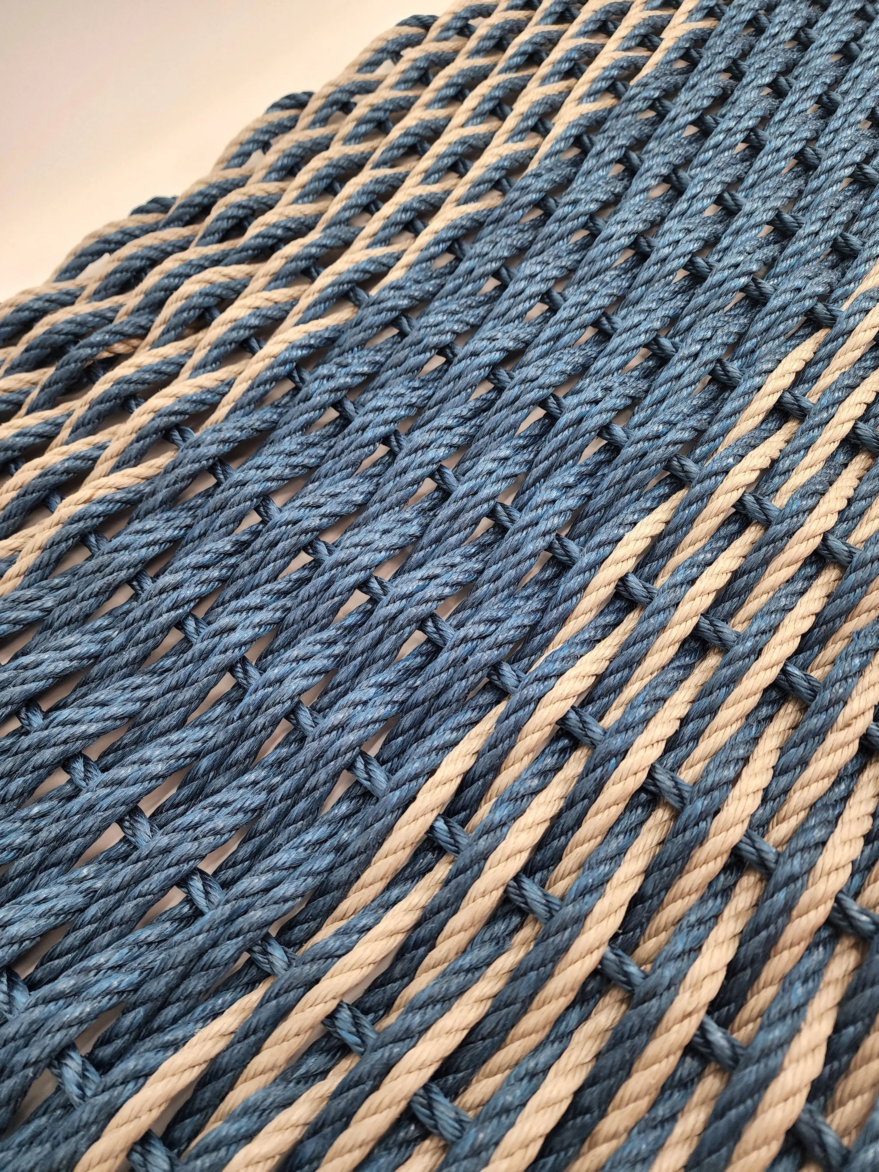 Large Navy Blue and Tan Lobster Rope Mat made with – Little Salty Rope