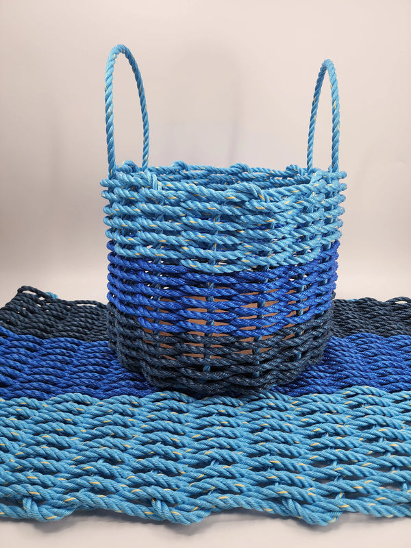 Lobster Rope Mat and Basket matching set Navy, Blue, Light Blue Ombre Little Salty Rope