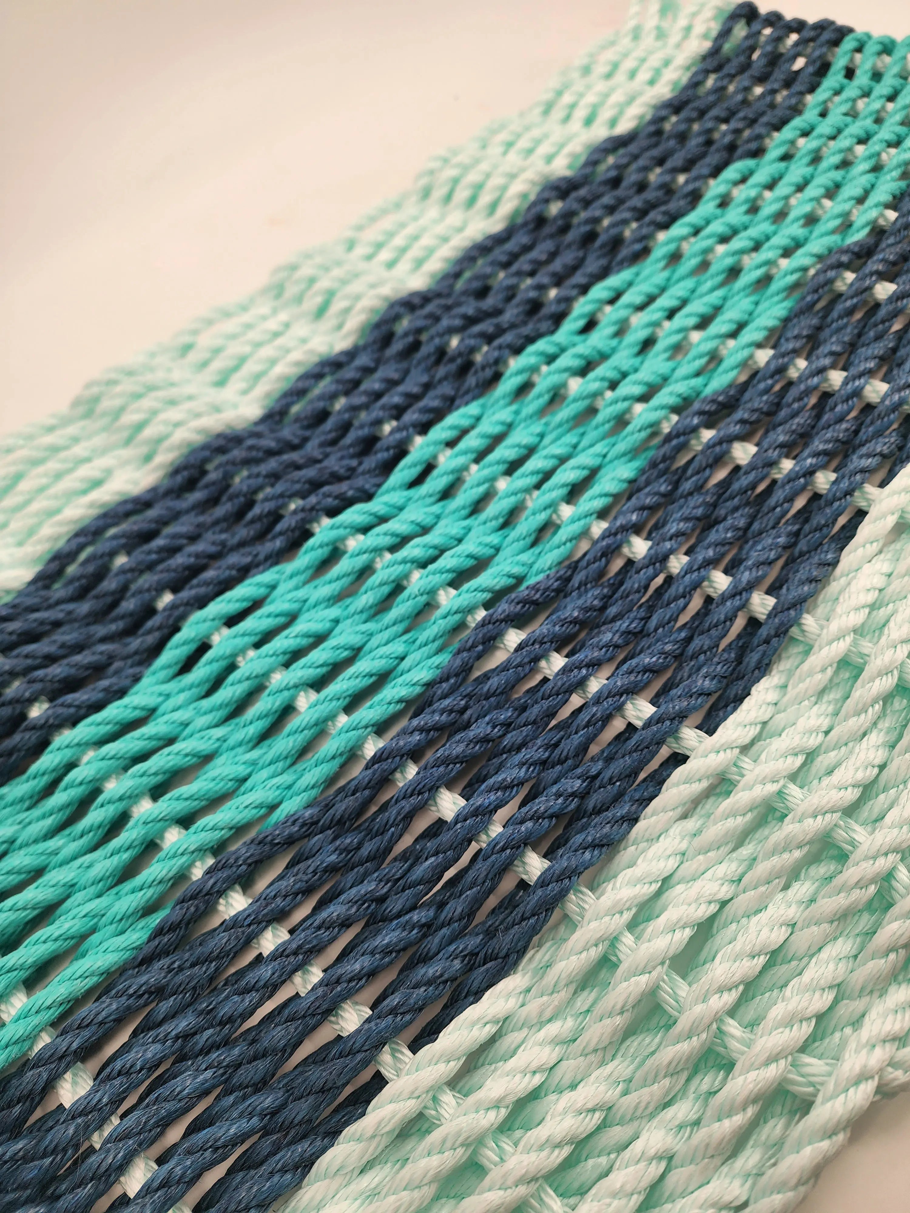 Seafoam, Navy and Teal Rope Mat made with Lobster Rope – Little Salty Rope