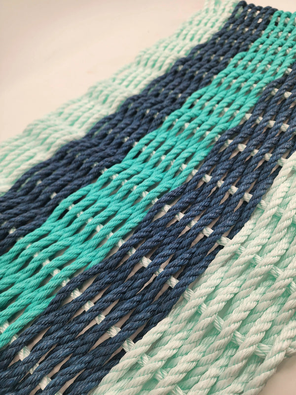 Seafoam, Navy and Teal Rope Mat made with Lobster Rope Little Salty Rope