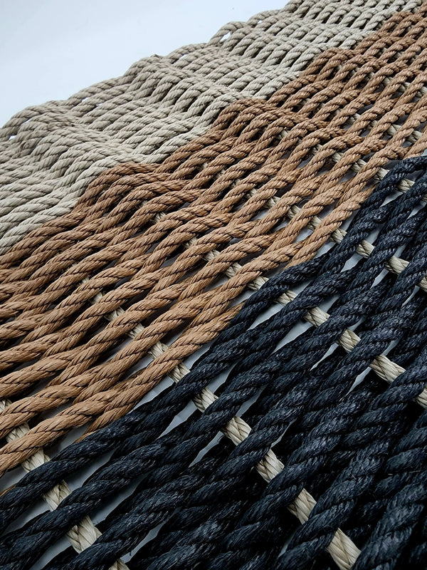 Ombre Rope Mat made with Lobster Rope, Black, brown and tan Little Salty Rope