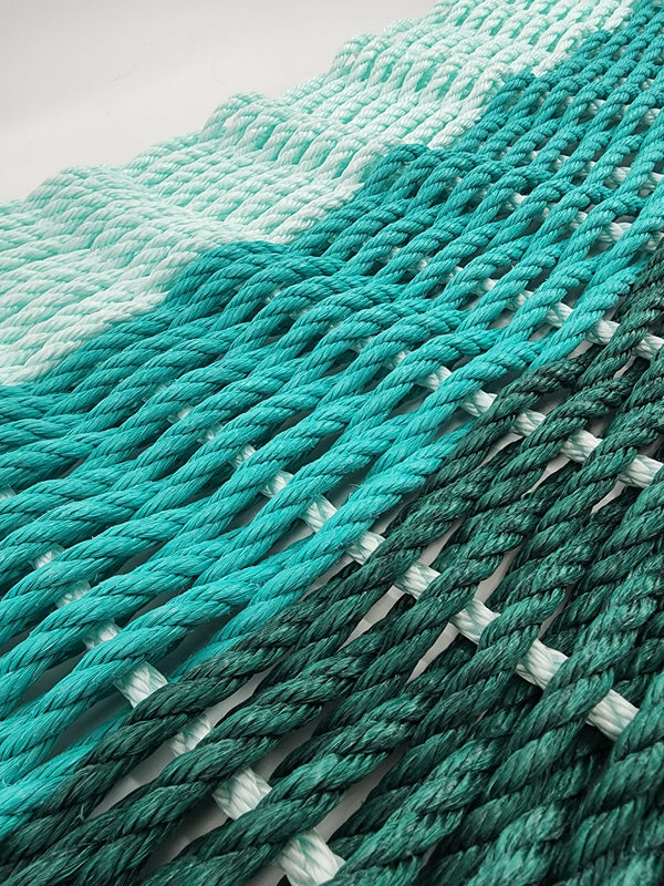 Ombre Rope Mat made with Lobster Rope, Hunter Green, Teal, Seafoam Little Salty Rope