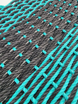 Large Double Weave Lobster Rope Mat, Vibrant Colors, Long Lasting Durable Little Salty Rope Colors Black and Teal