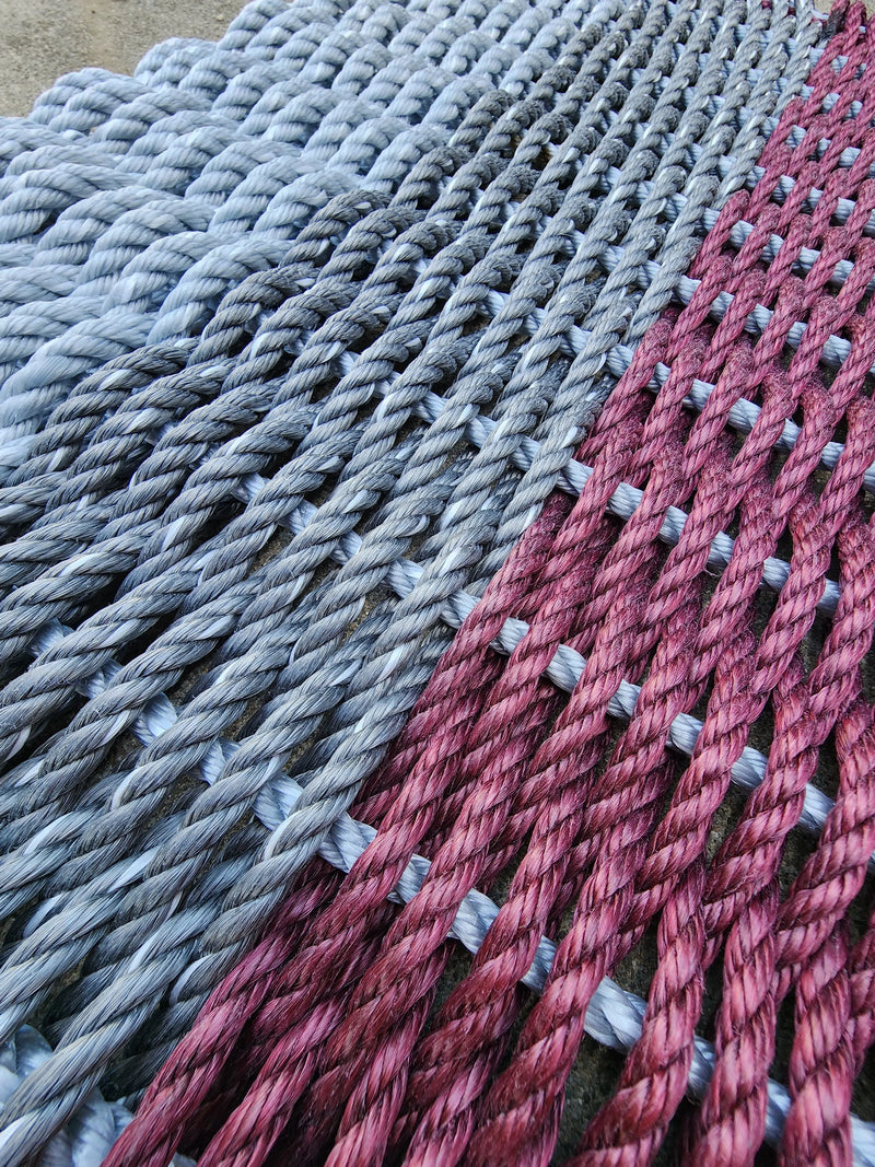Rope Mat made with Lobster Rope, Burgundy, Dark Gray, Light Gray Little Salty Rope