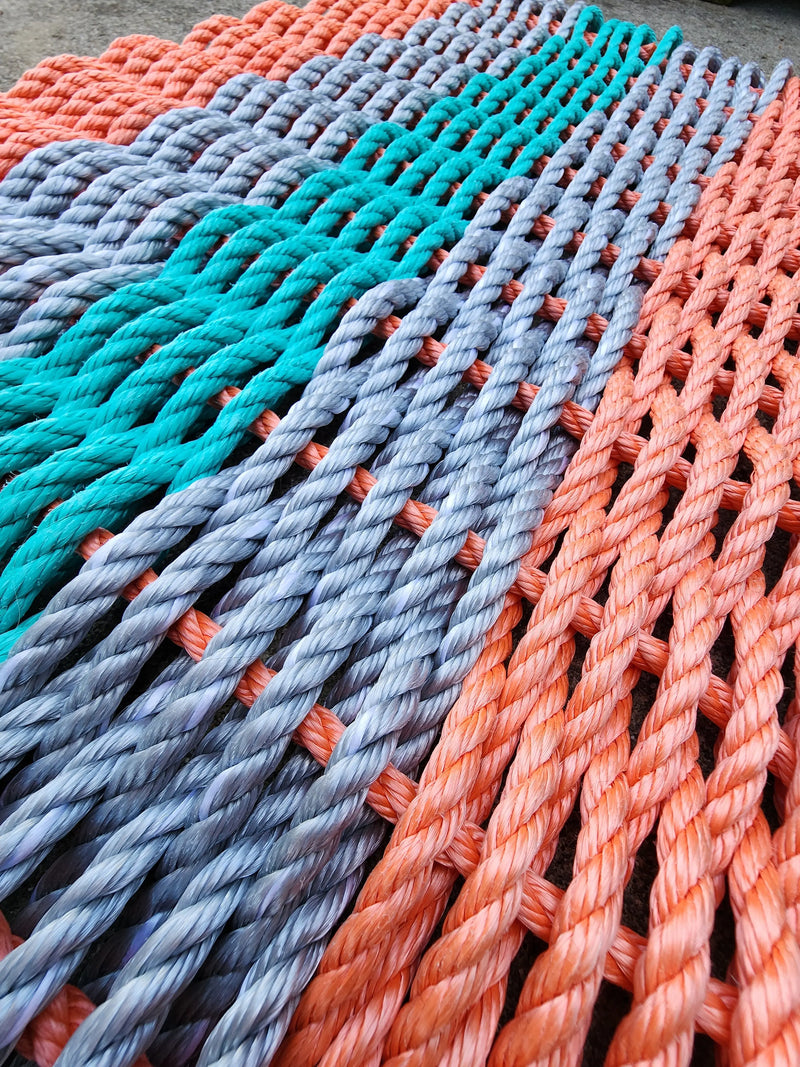 Products 5 Stripe Mat Lobster Rope Mat Coral Orange, Light Gray and Teal