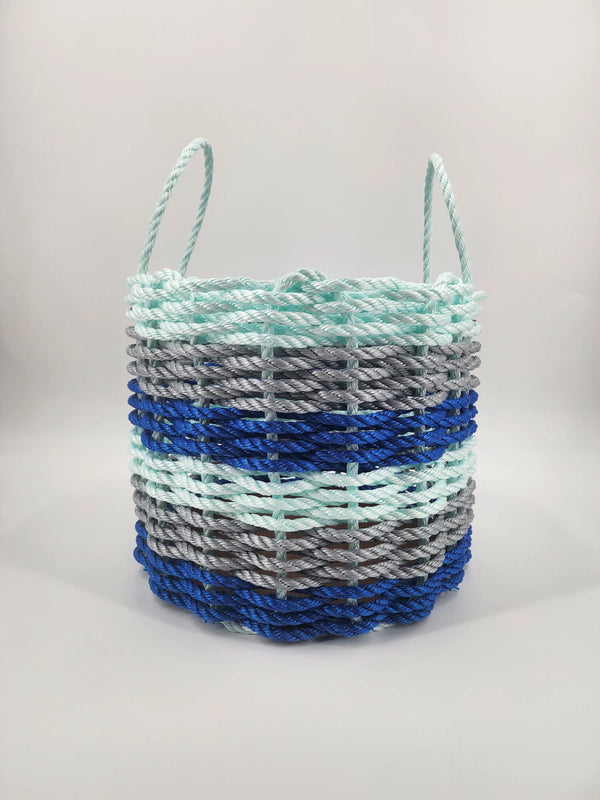 Six Stripe Lobster Rope Storage Basket Blue, Light Gray and Seafoam Little Salty Rope