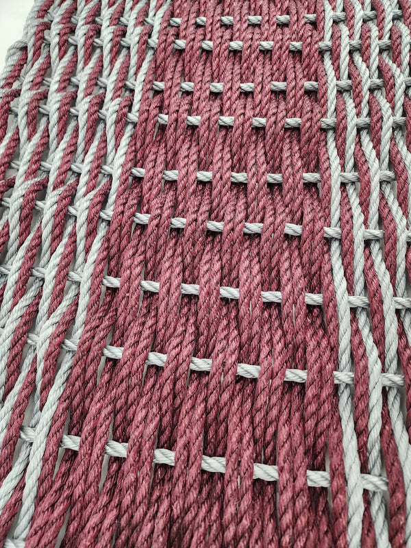 Large Burgundy Red and Light Gray Lobster Rope Mat made with Lobster Rope, Double Weave, 40 x 24, Vibrant, Long Lasting Durable Little Salty Rope