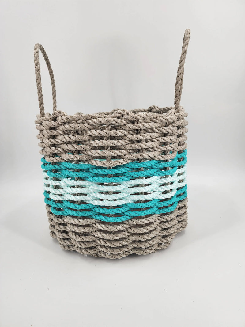 Lobster rope basket Tan and Seafoam with teal accents