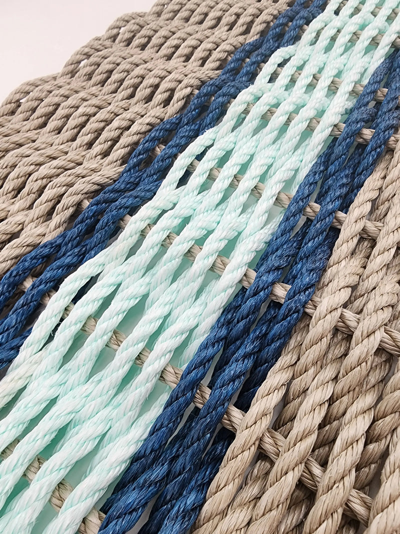 Lobster Rope Door Mat, Tan and Seafoam, Navy Blue accent Little Salty Rope