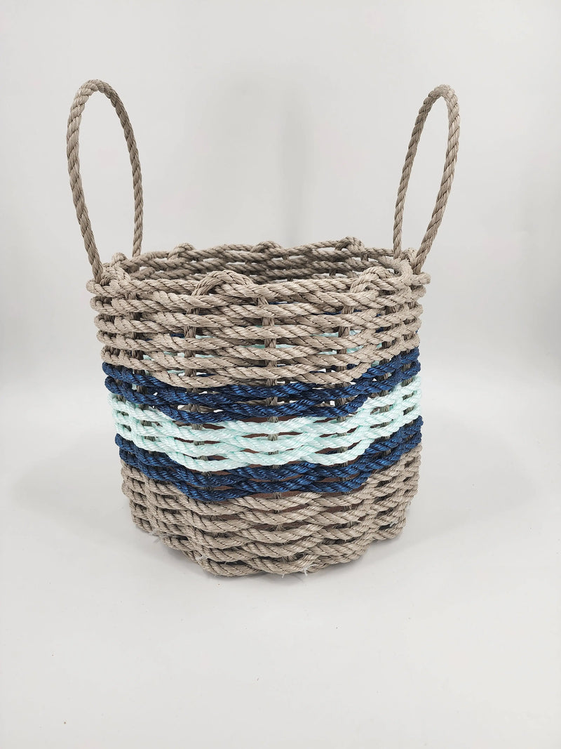 Lobster rope basket Tan and Seafoam with navy blue accents