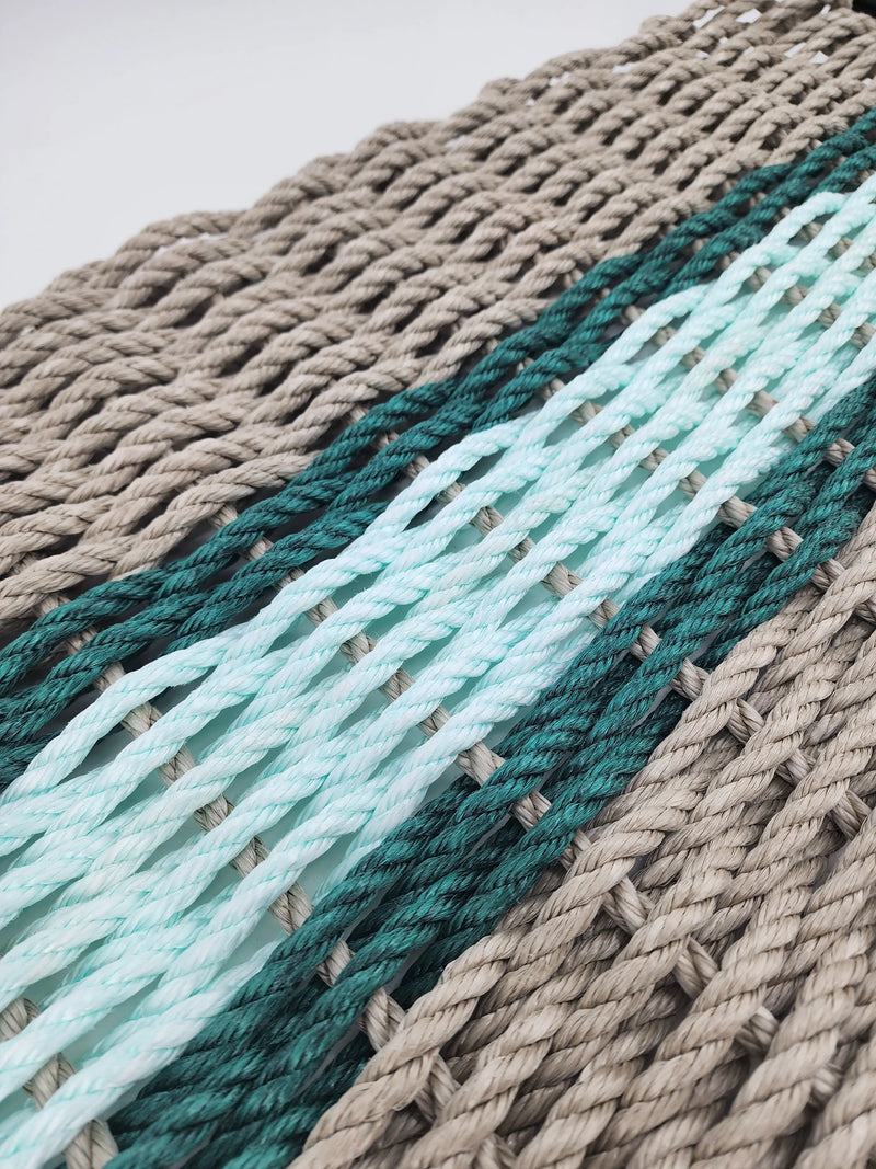 Lobster Rope Door Mat, Tan and Seafoam, Hunter Green accent Little Salty Rope