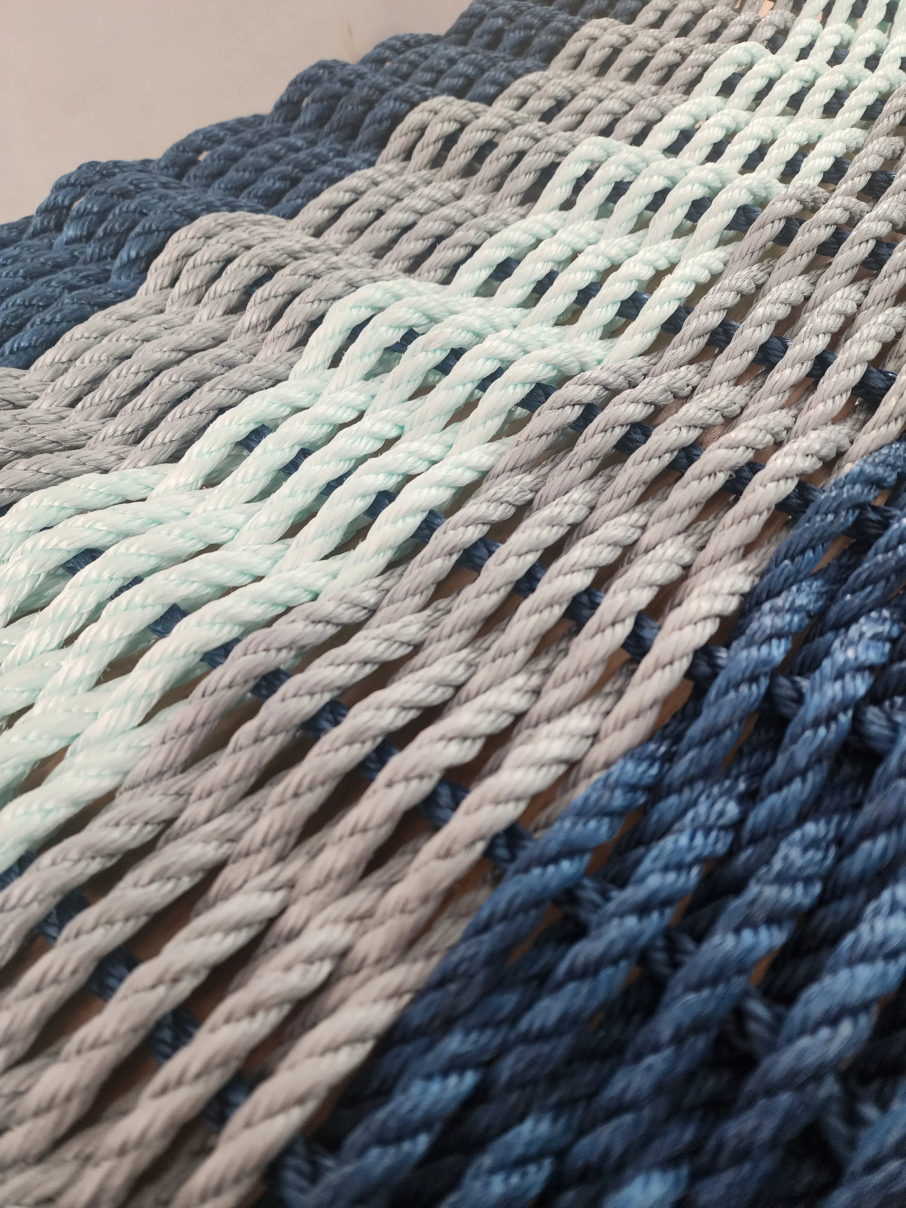 Plastic Container Rope Mat Navy Blue, Light Gray & Seafoam Lobster Rope Doormat | Handwoven ...