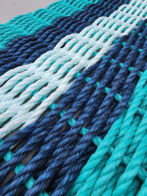5 Stripe rope door mat in the colors Teal, Navy Blue, Seafoam, Navy Blue, Teal