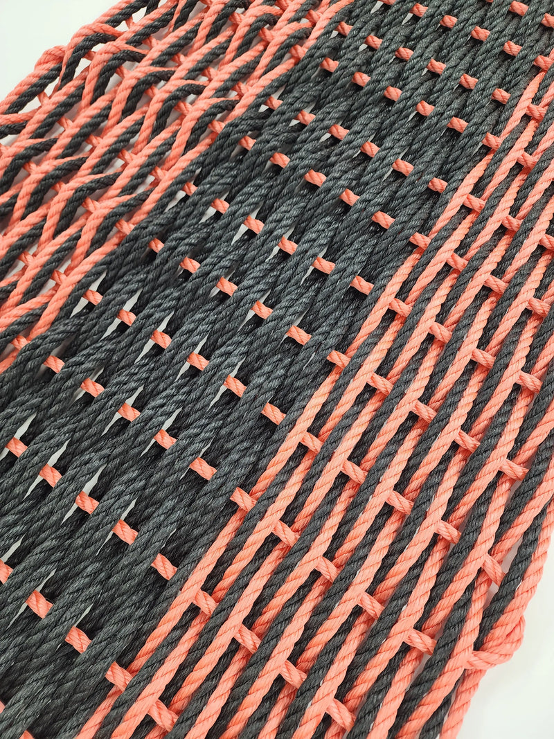 Large Double Weave Lobster Rope Mat, Vibrant Colors, Long Lasting Durable Little Salty Rope Colors Black and Coral Orange