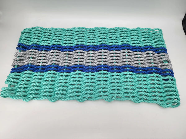 Lobster Rope Door Mat, Teal and Light Gray, Blue accents Little Salty Rope