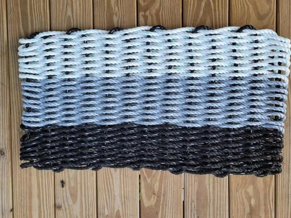 Rope Mat made with Lobster Rope, Black Gray White Little Salty Rope