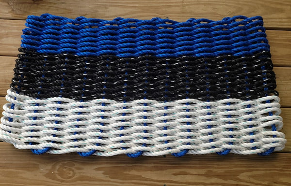 Rope Mat made with Lobster Rope, Black blue white Little Salty Rope
