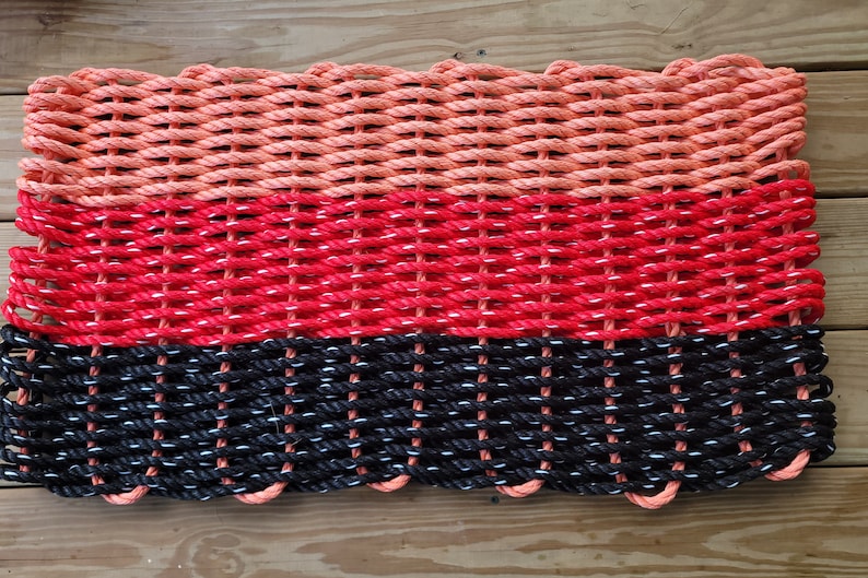 Rope Mat made with Lobster Rope red orange black Little Salty Rope