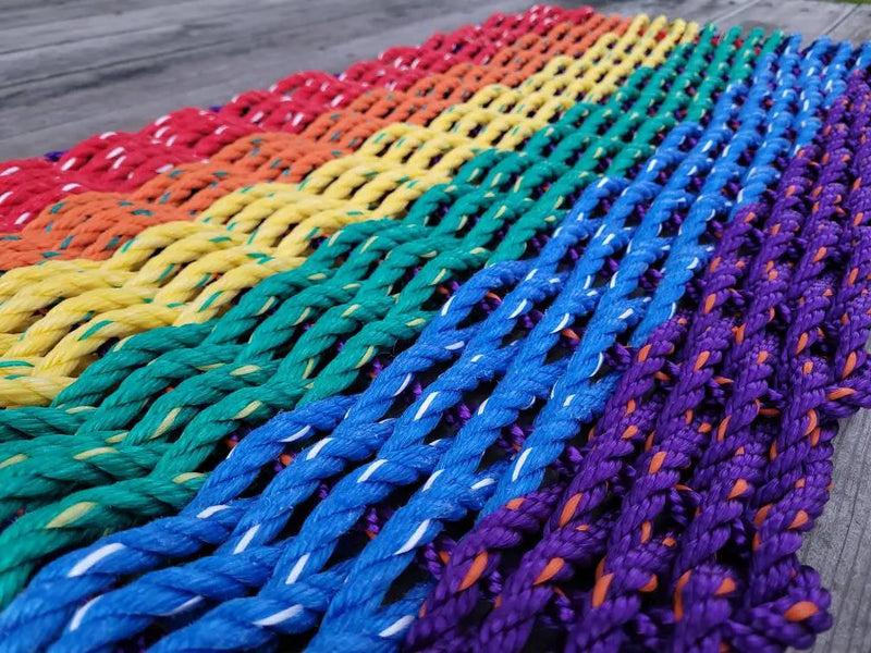 Rainbow Rope Mat made with Lobster Rope, Maine Made
